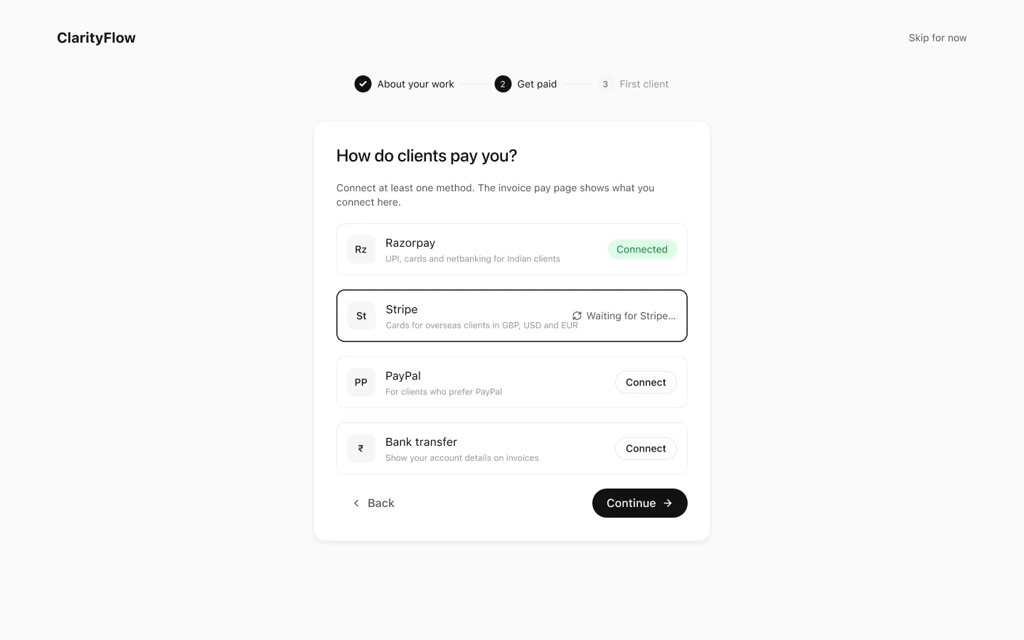 Onboarding: get paid
