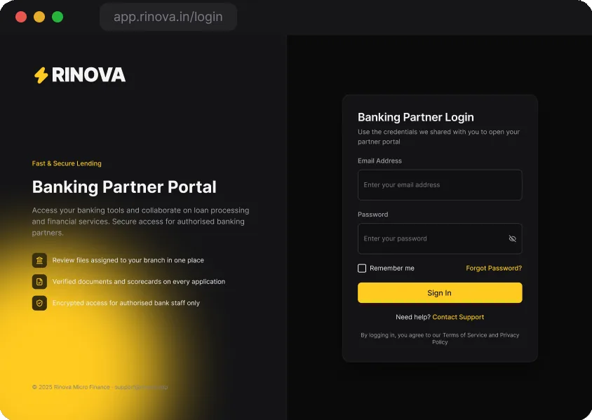 Banking partner portal sign-in
